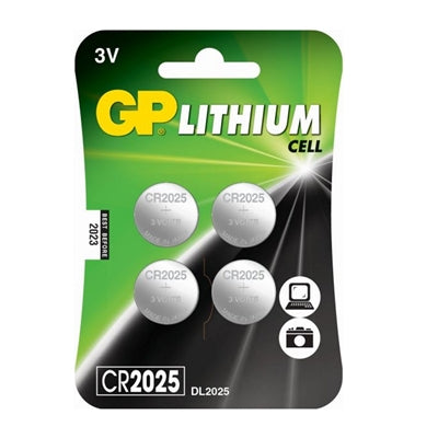 GP Lithium Cell Pack of 4 Coin Cell CR2025 Batteries