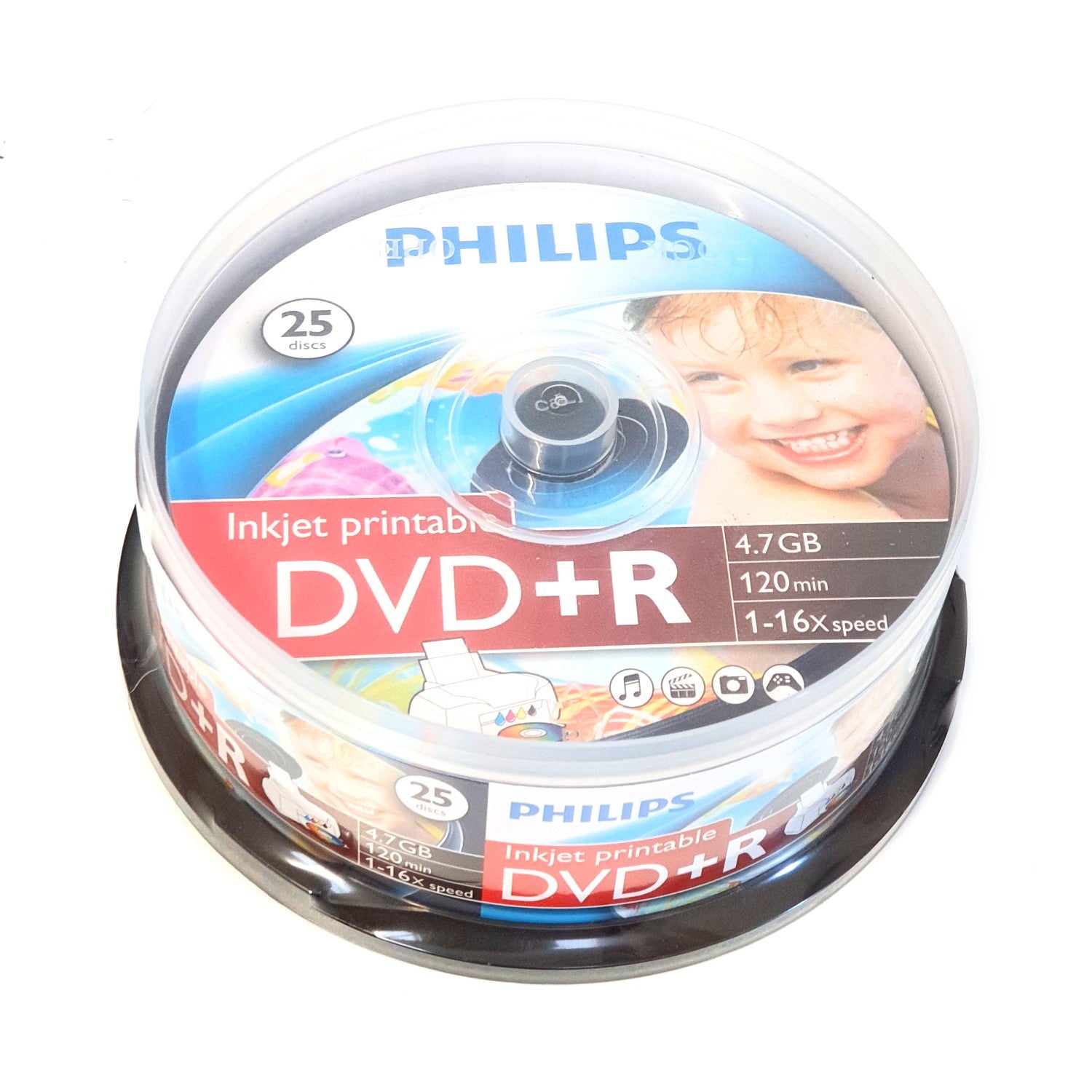 Philips DVD+R 4.7GB 120 Min 16x Printable  25 Pack Spindle cake box
