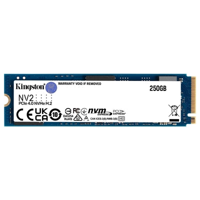 Kingston NV2 (SNV2S/250G) 250GB NVMe M.2 Interface, PCIe 2280 SSD, Read 3000 MB/s, Write 1300 MB/s, 3 Year Warranty