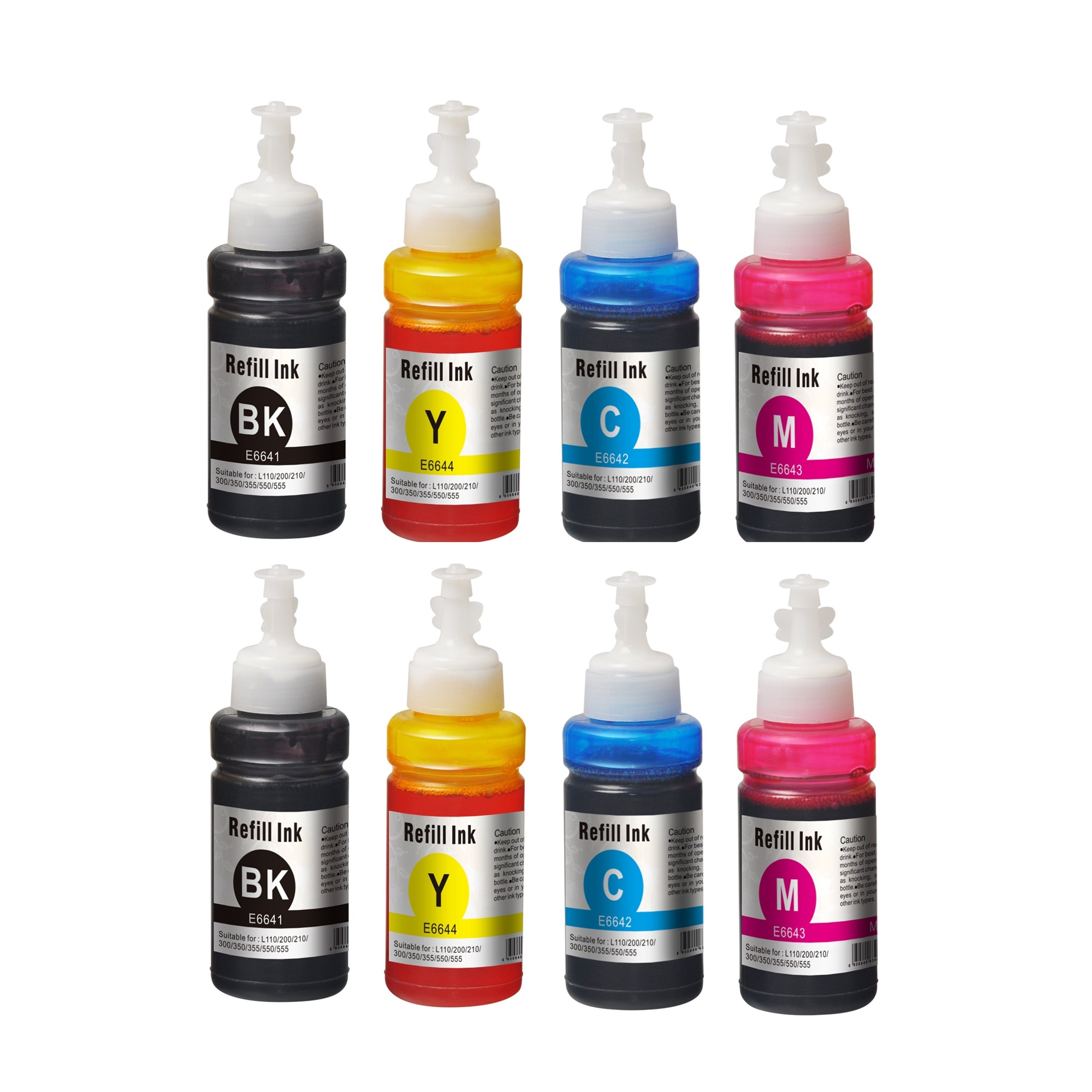 Set of 8 InkLab T664 Epson Compatible EcoTank Black, Cyan, Magenta and Yellow ink bottles