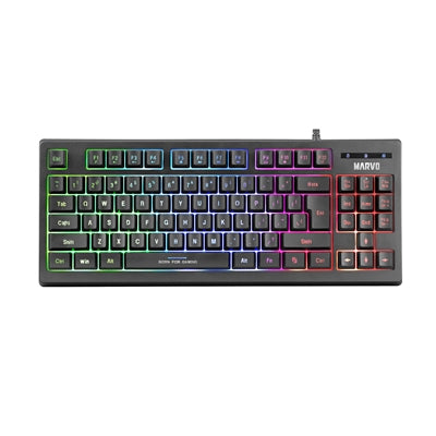 Marvo Scorpion K607 Gaming Keyboard, Multimedia, USB 2.0, Full Anti-ghosting, Ergonomic Compact Design with TKL Layout, 3 Colour LED backlit with Adjustable Brightness, Black