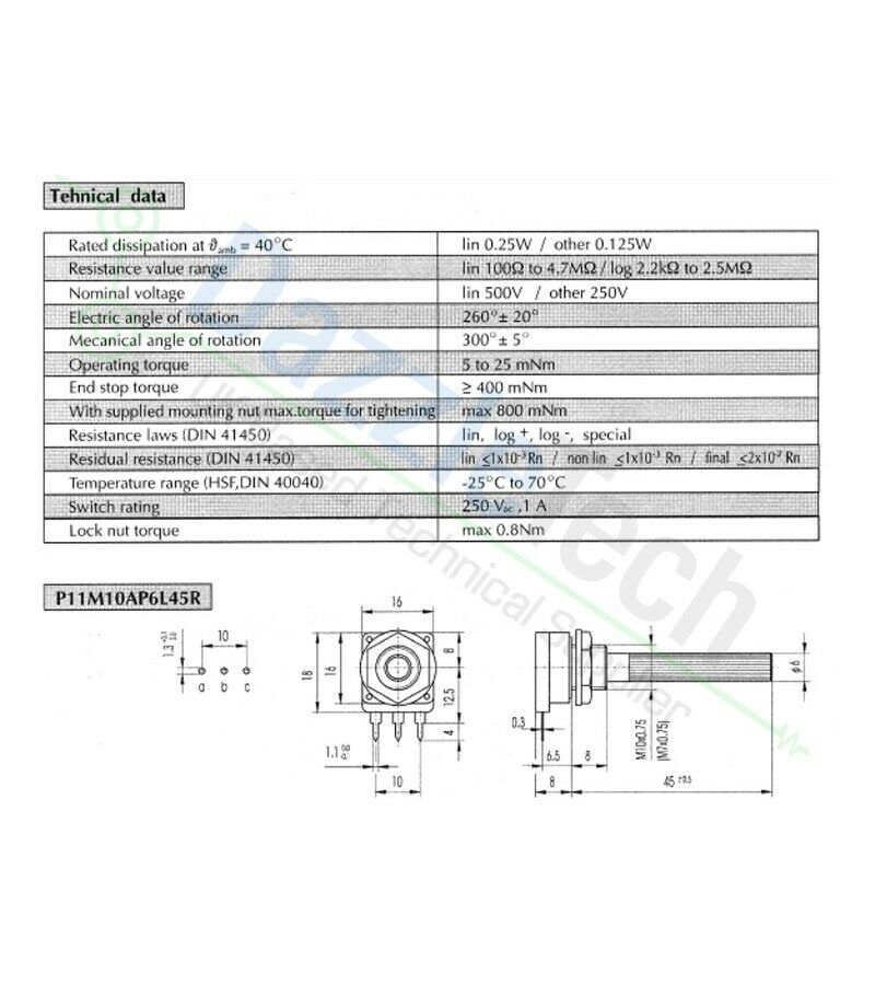 Potentiometer POT 1K to 1M 16mm Mono LIN or LOG Variable Resistor Control
