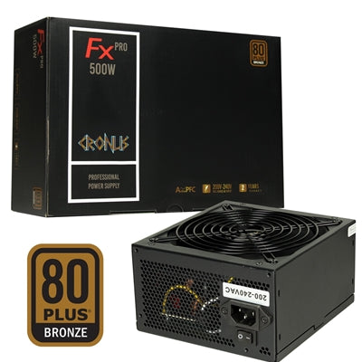 CRONUS 500ATV FX PRO 500W PSU, 140mm Silent Cooling Fan, 80 PLUS Bronze, Non Modular, UK Plug, Flat Black Cables